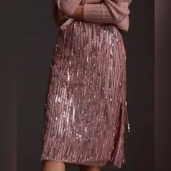 Anthropology Maeve Pink Sequin Midi Skirt - UK 2/US00 - Picture 1 of 5